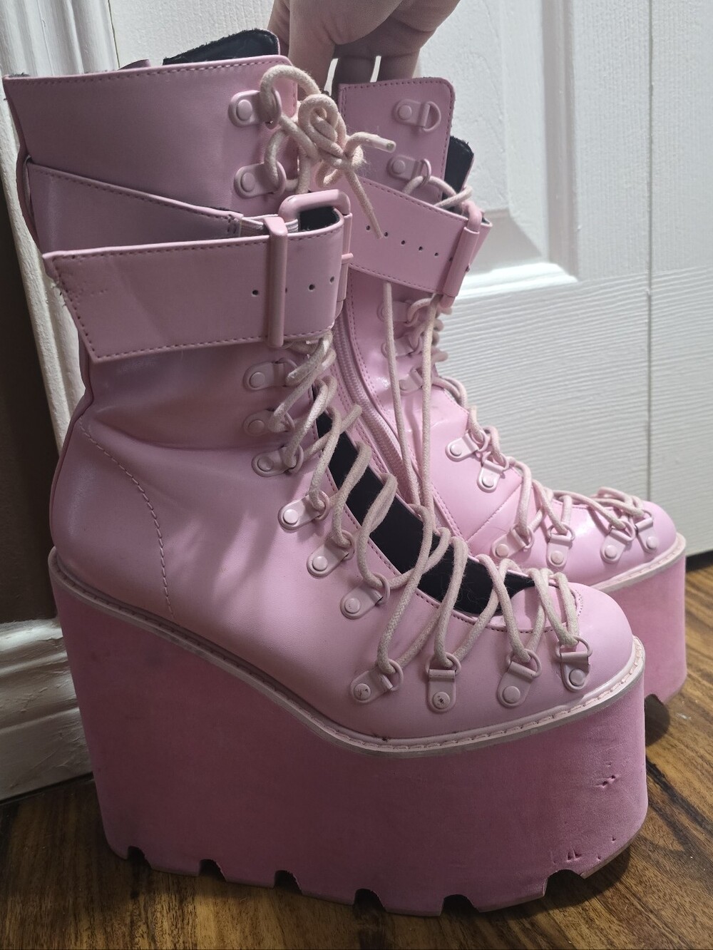 Sugar Thrillz Pale Pink Platform Lace-Up Boots - Picture 3 of 6